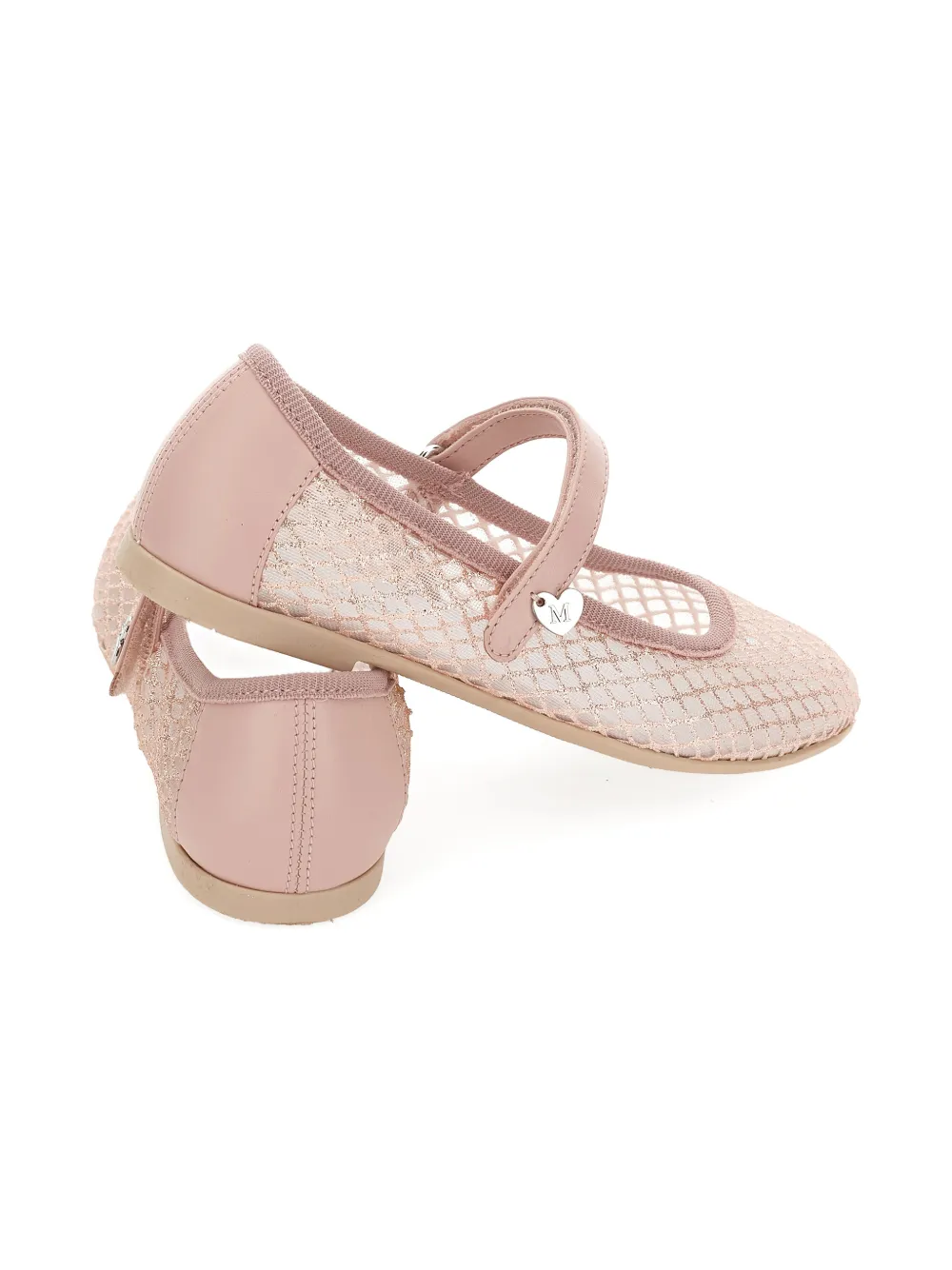 Monnalisa Mesh ballerina's met hartapplicatie Roze
