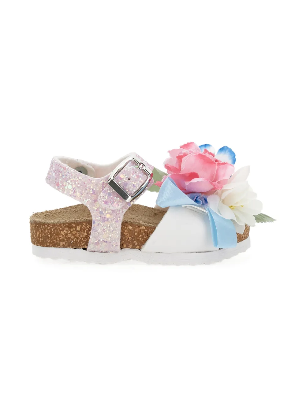 Monnalisa Babies' Flower-appliqué Glitter Sandals In Pink