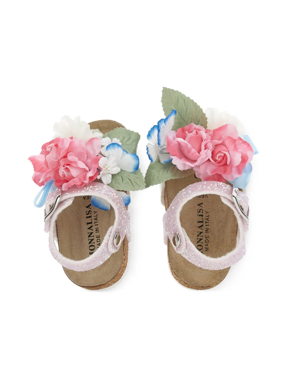 Monnalisa Sandalen met bloemapplicatie en glitters Roze