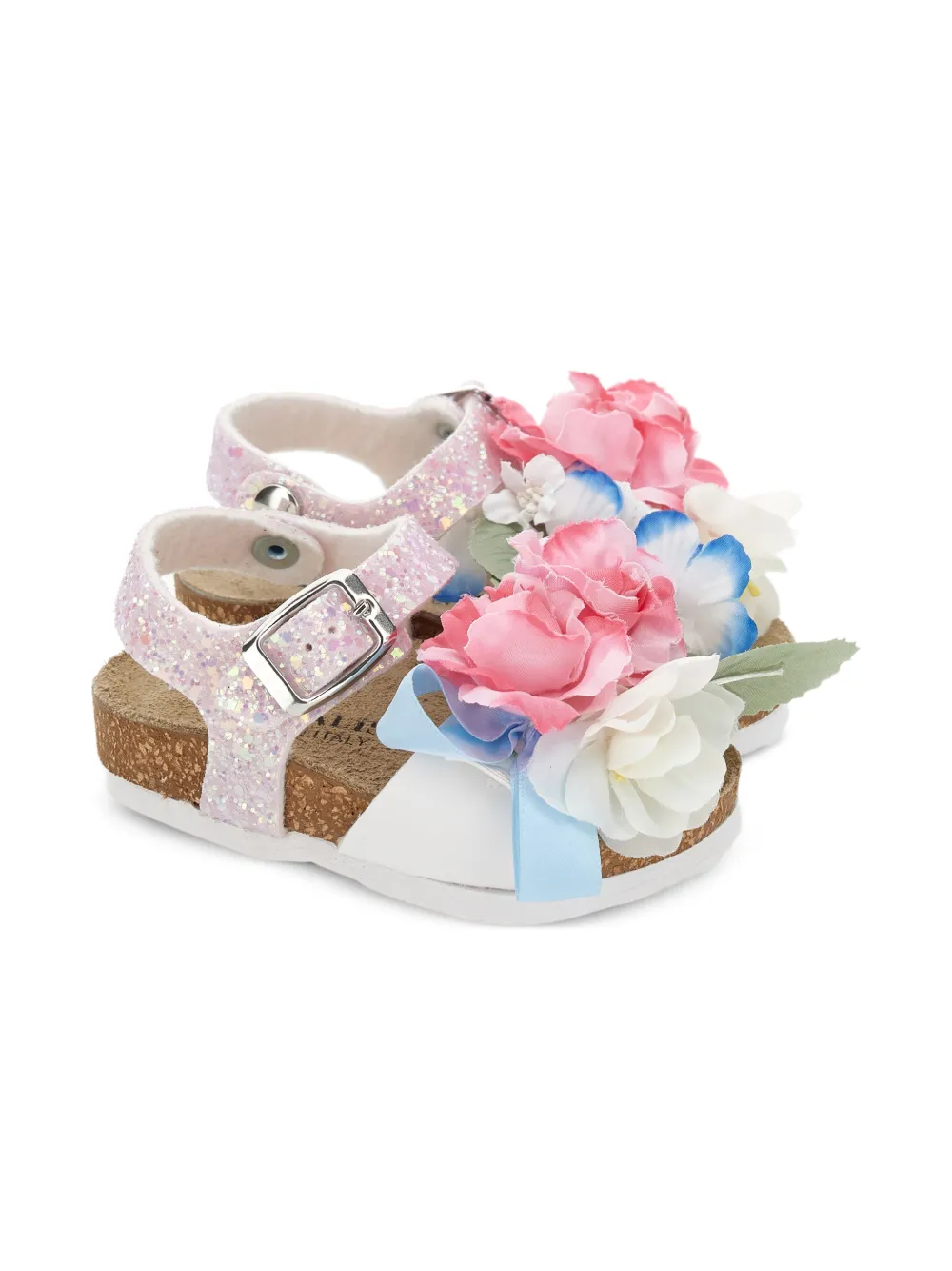 Monnalisa Sandalen met bloemapplicatie en glitters - Roze