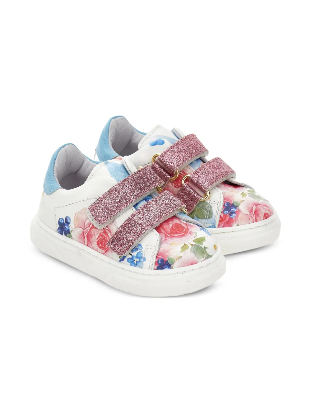 Monnalisa Sneakers met glitterbandje en bloe print Wit