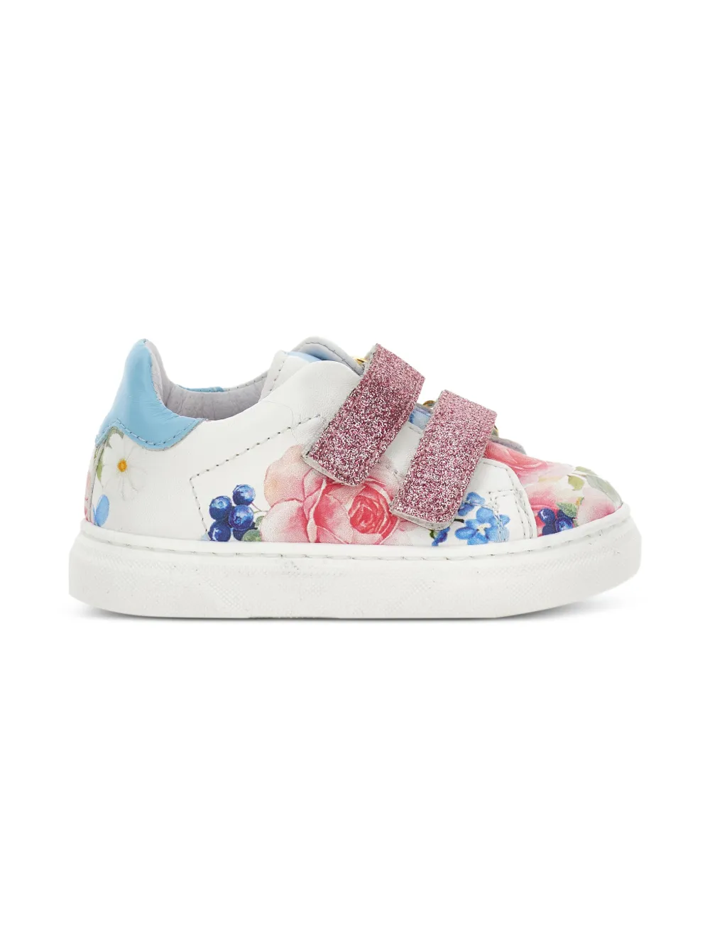 Monnalisa Sneakers met glitterbandje en bloemenprint - Wit