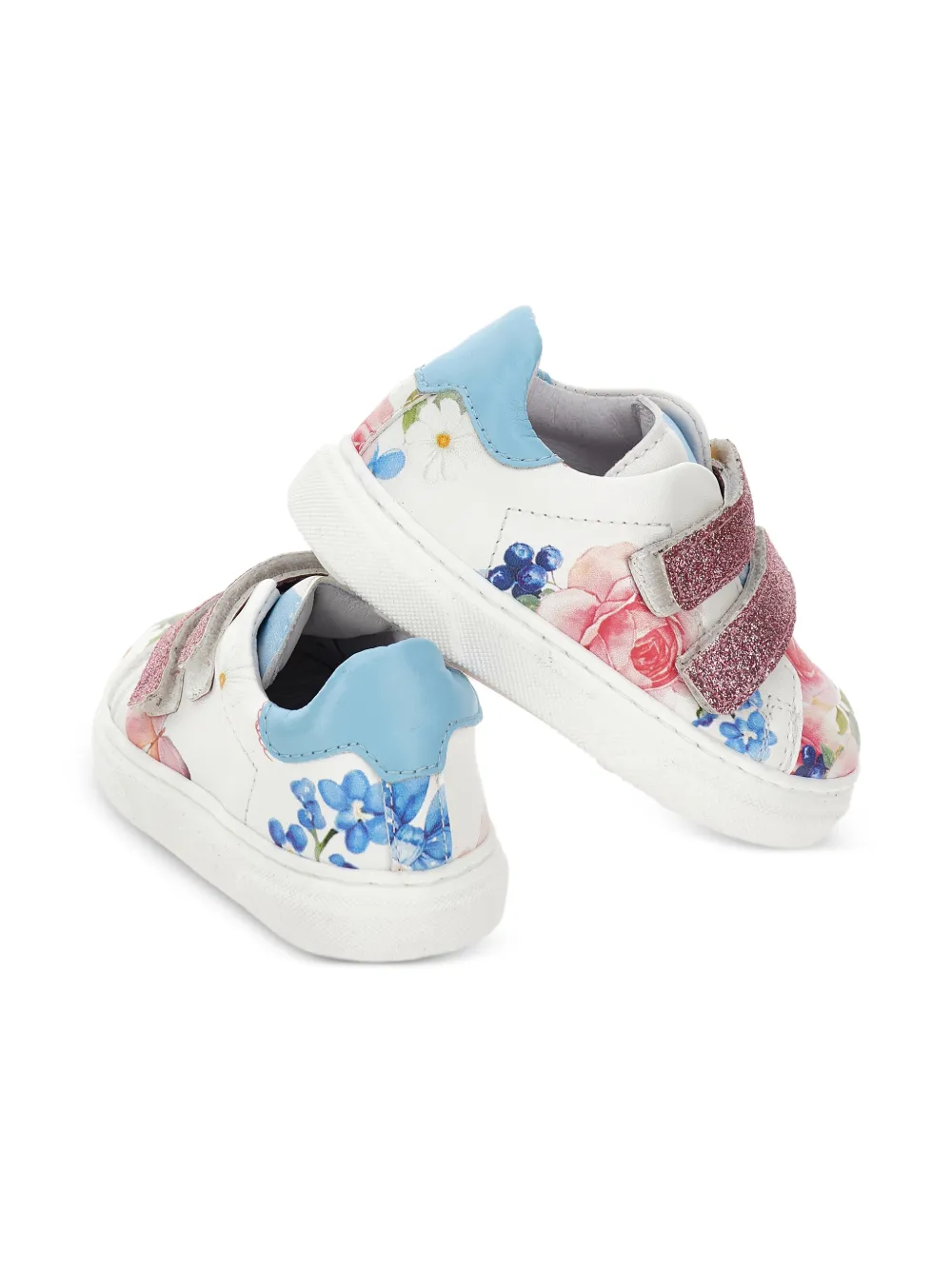 Monnalisa Sneakers met glitterbandje en bloemenprint Wit