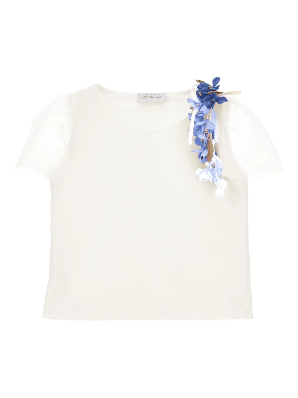 Monnalisa Blusa con applicazioni a fiori - Bianco