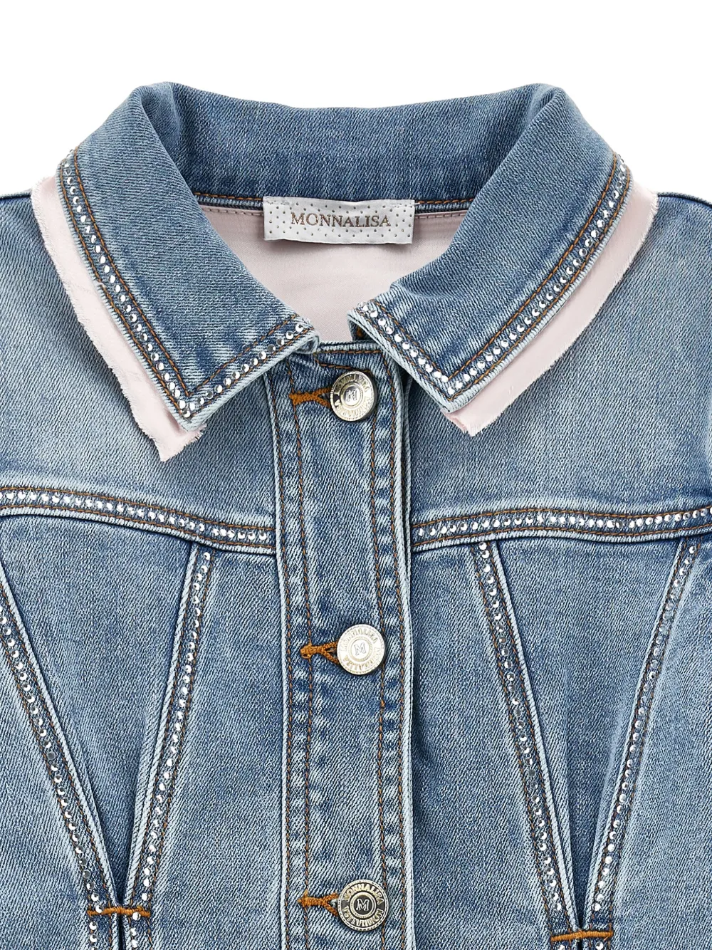  Monnalisa Crystal-embellished Denim Jacket - Blue 