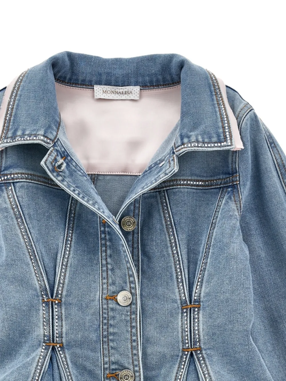 Monnalisa Spijkerjack verfraaid met kristallen Blauw