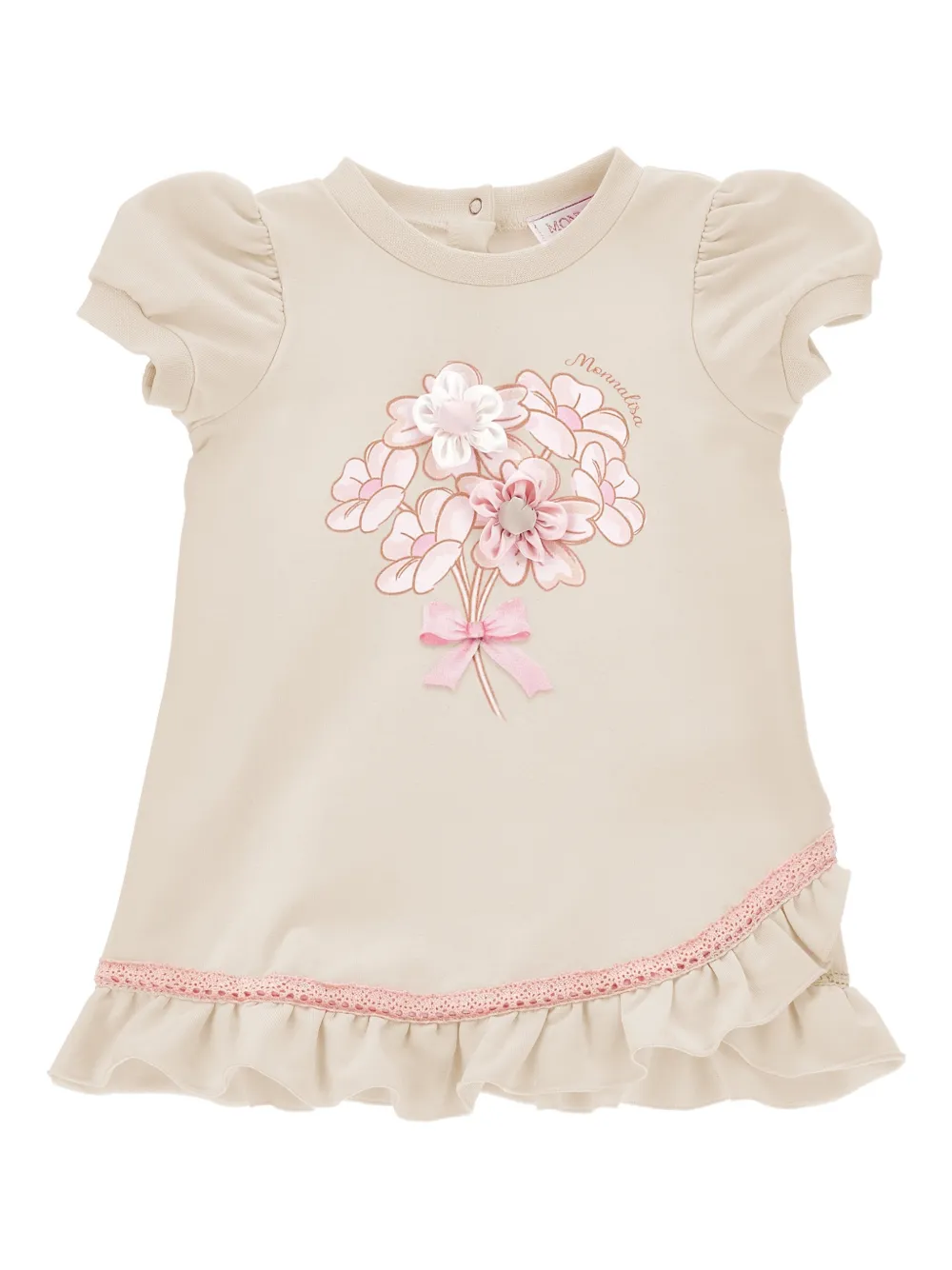 Monnalisa floral-appliqué ruffled dress - Neutrals