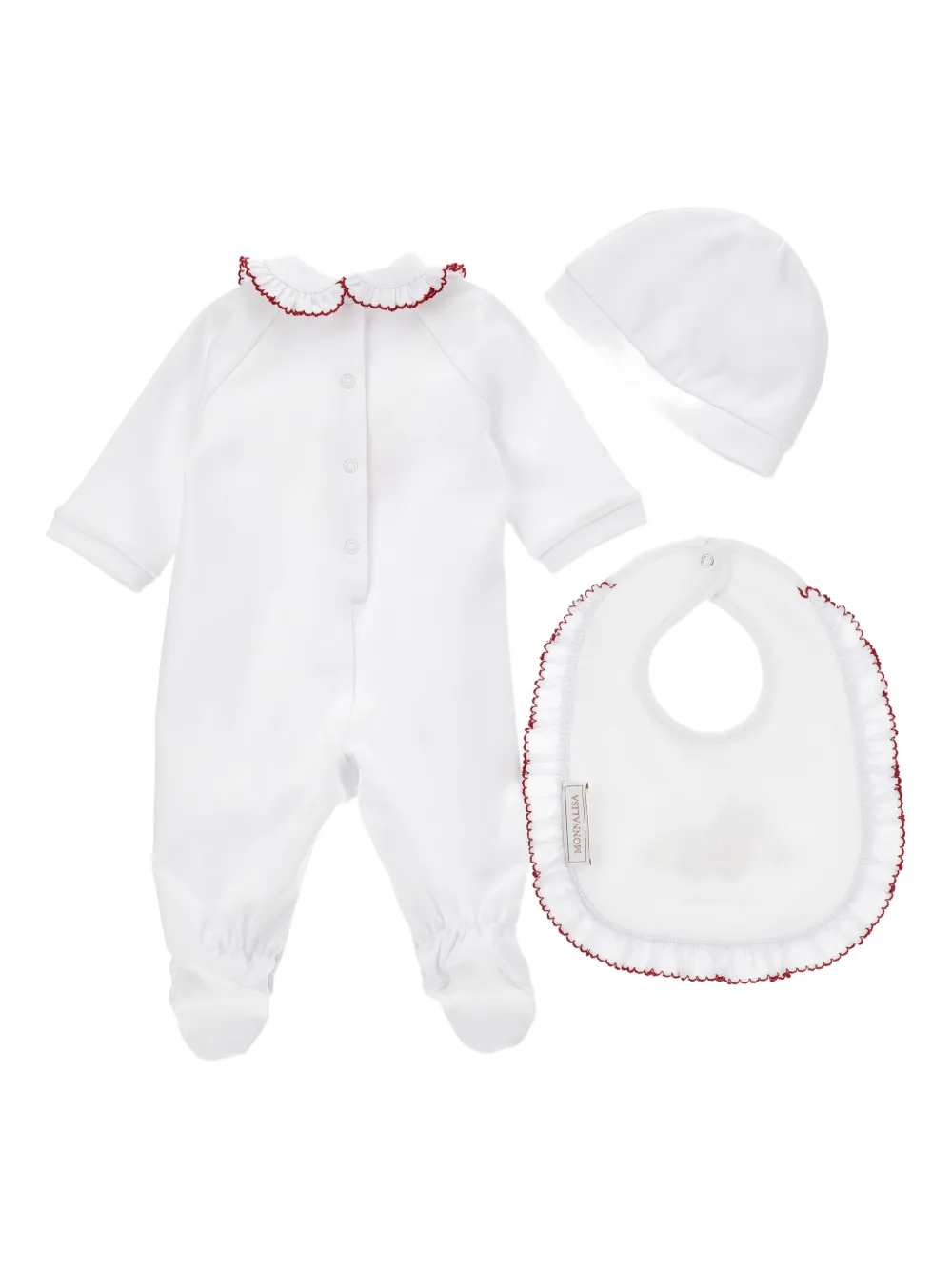 Monnalisa Romper met ruchekraag en aardbeiprint Wit