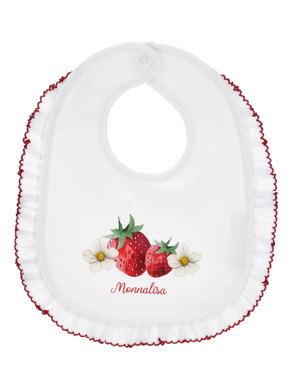 Monnalisa Romper met ruchekraag en aardbeiprint Wit