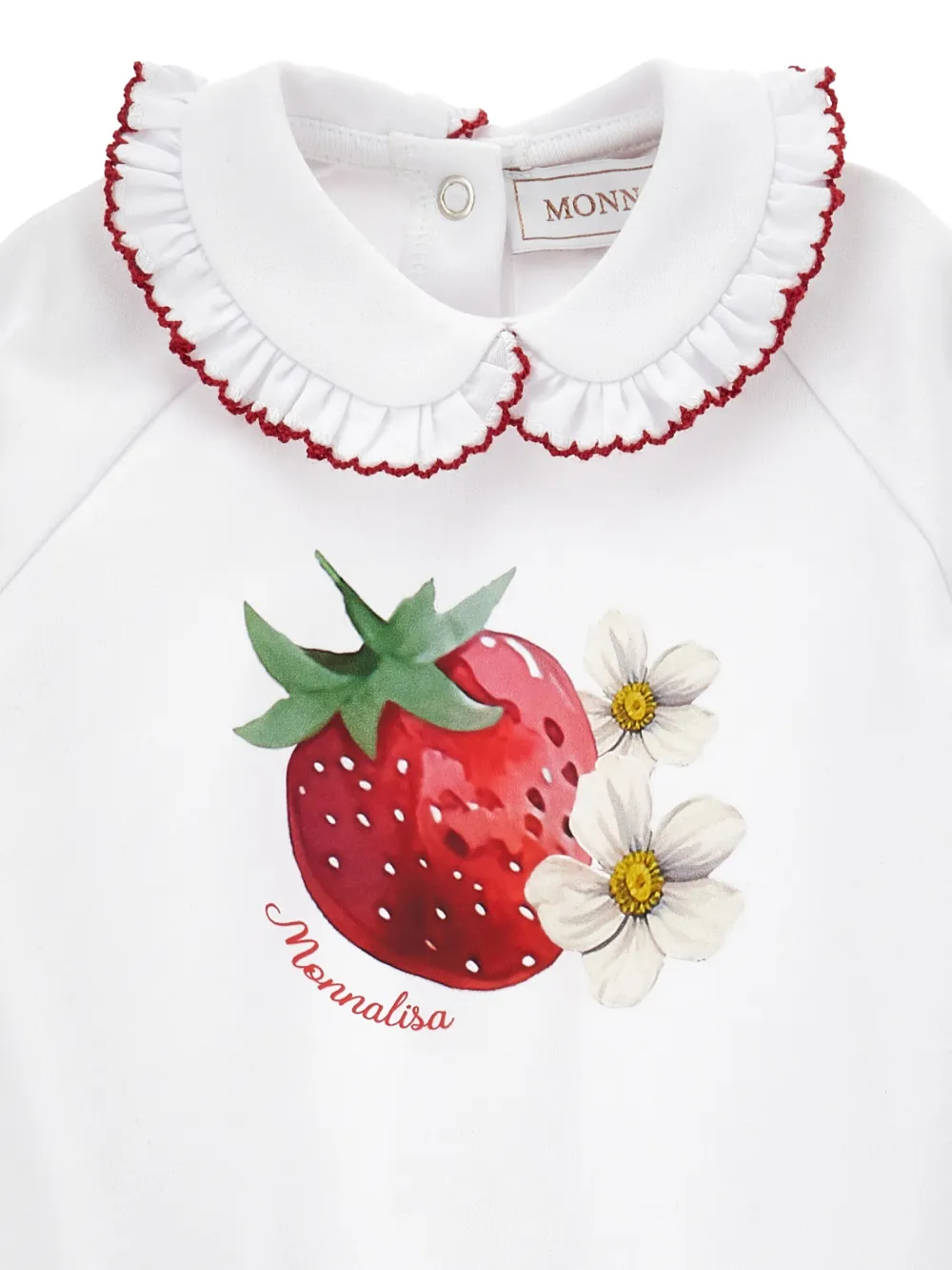 Monnalisa Romper met ruchekraag en aardbeiprint Wit