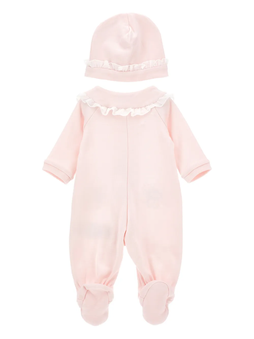Monnalisa Romperset met bloemen-patch en ruches Roze