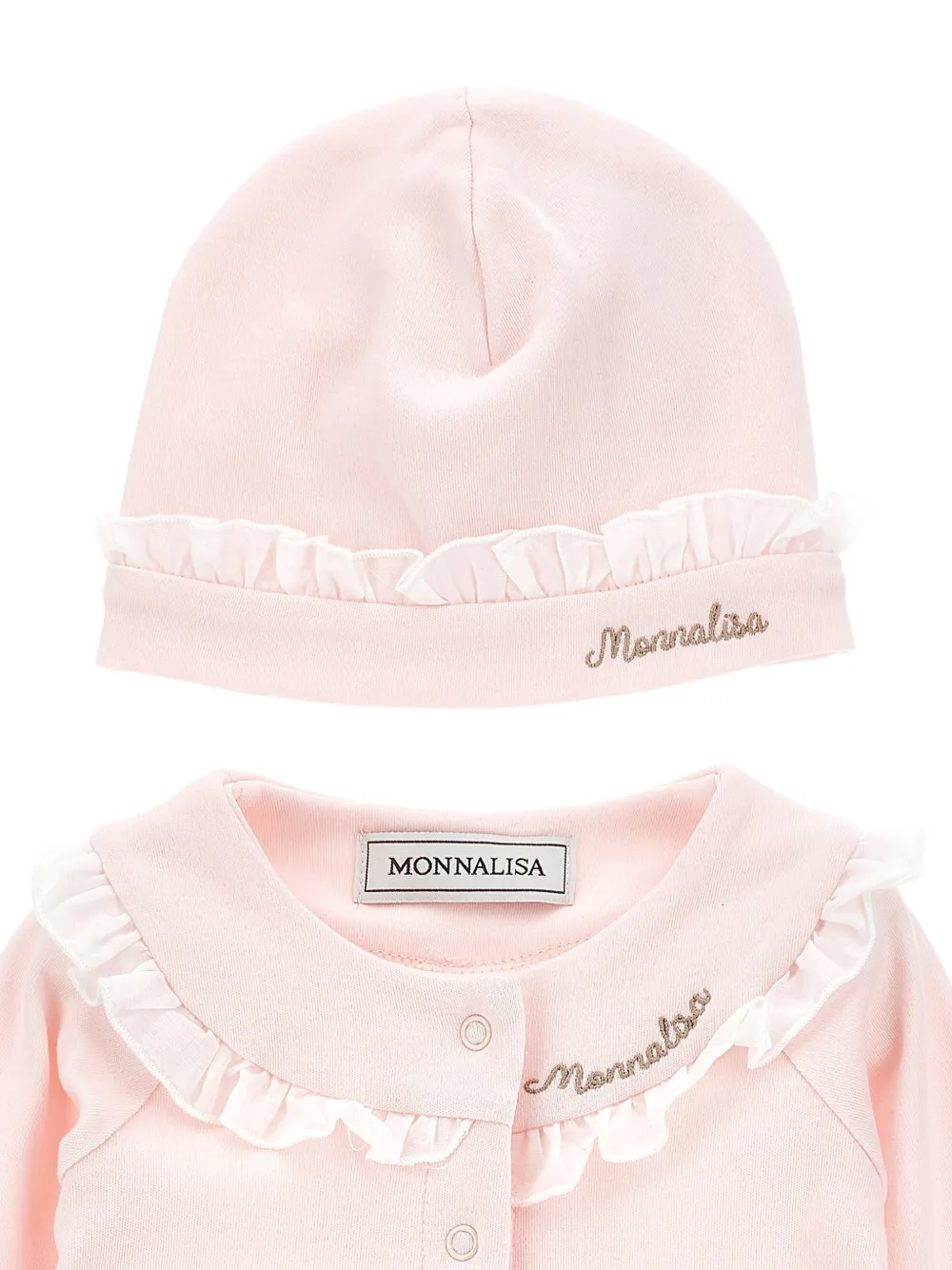 Monnalisa Romperset met bloemen-patch en ruches Roze