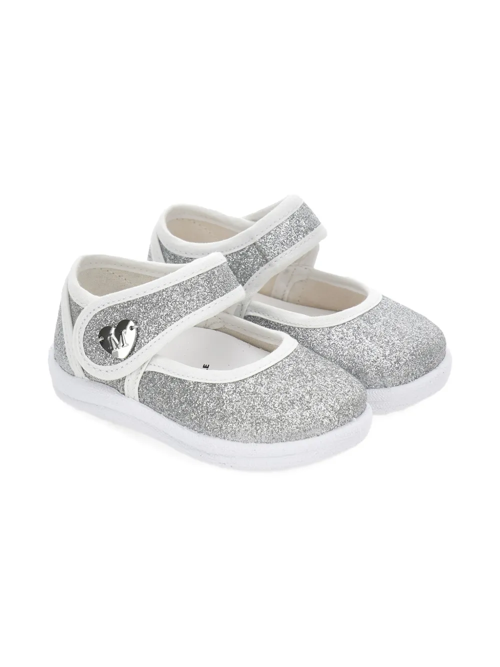 Monnalisa Glitter ballerina's met hartapplicatie Zilver