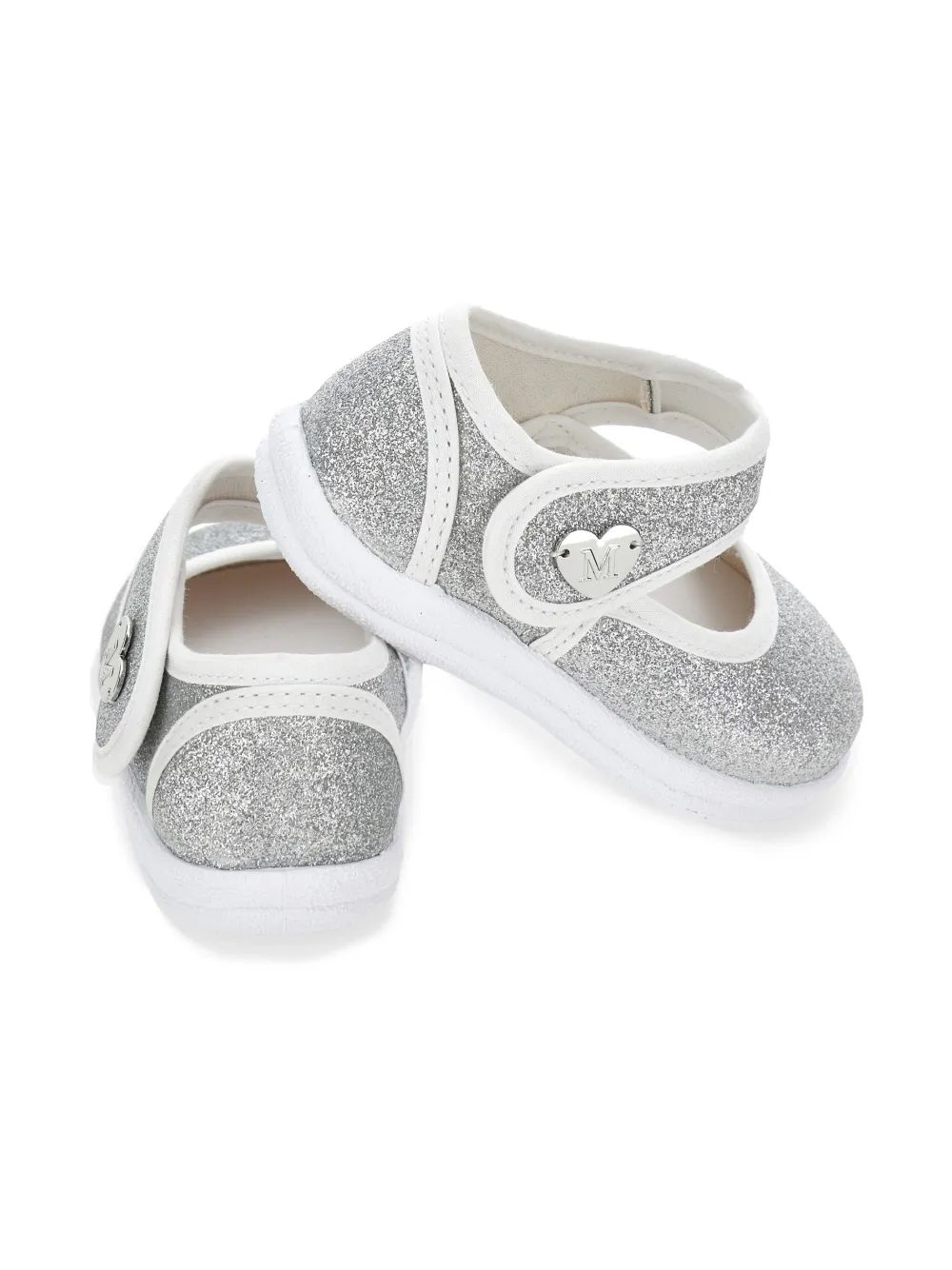 Monnalisa Glitter ballerina's met hartapplicatie Zilver