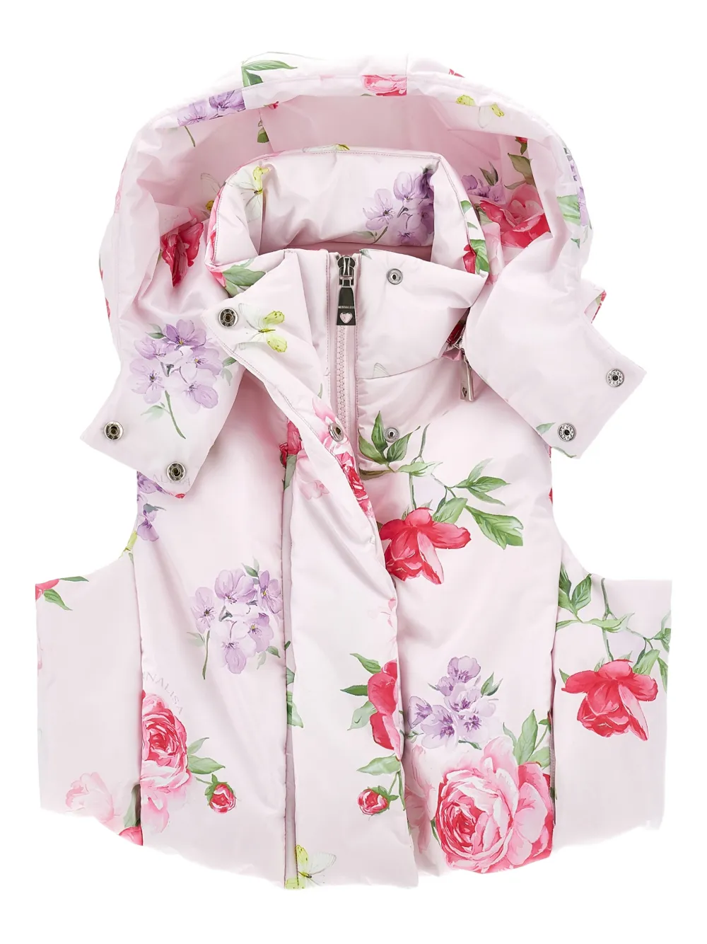 Monnalisa Gilet met bloemenprint en capuchon Roze