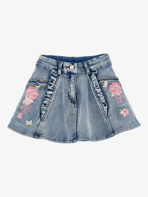 Monnalisa floral-embroidered skirt