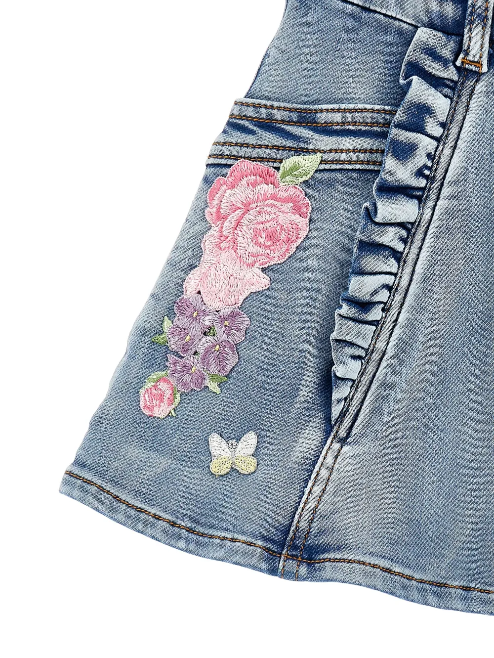 Monnalisa Rok met geborduurde bloemen Blauw