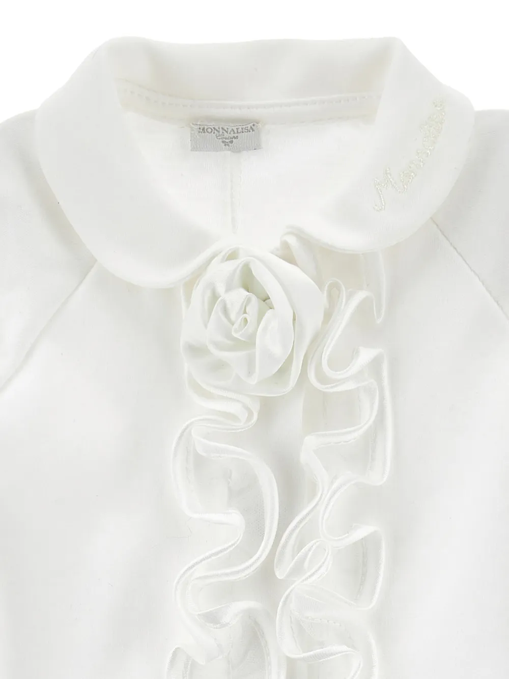 Monnalisa Romper met ruches en bloemdetail Wit