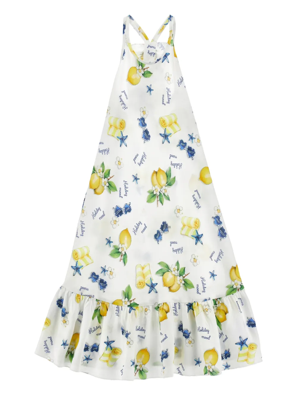 Monnalisa Gerüschtes Kleid mit Print - Weiß