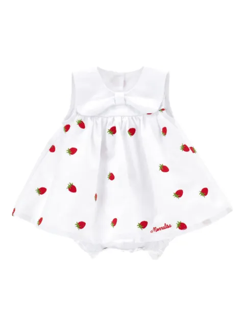 Monnalisa strawberry-embroidered round-collar dress