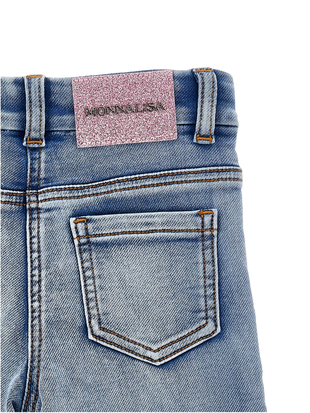 Monnalisa Jeans met geborduurde bloemen en ruches Blauw