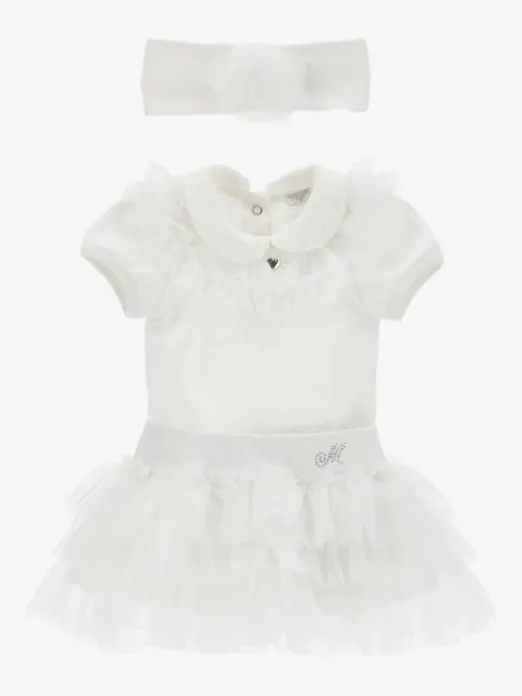 Monnalisa ruffled peter pan-collar snap-fastening babygrow set