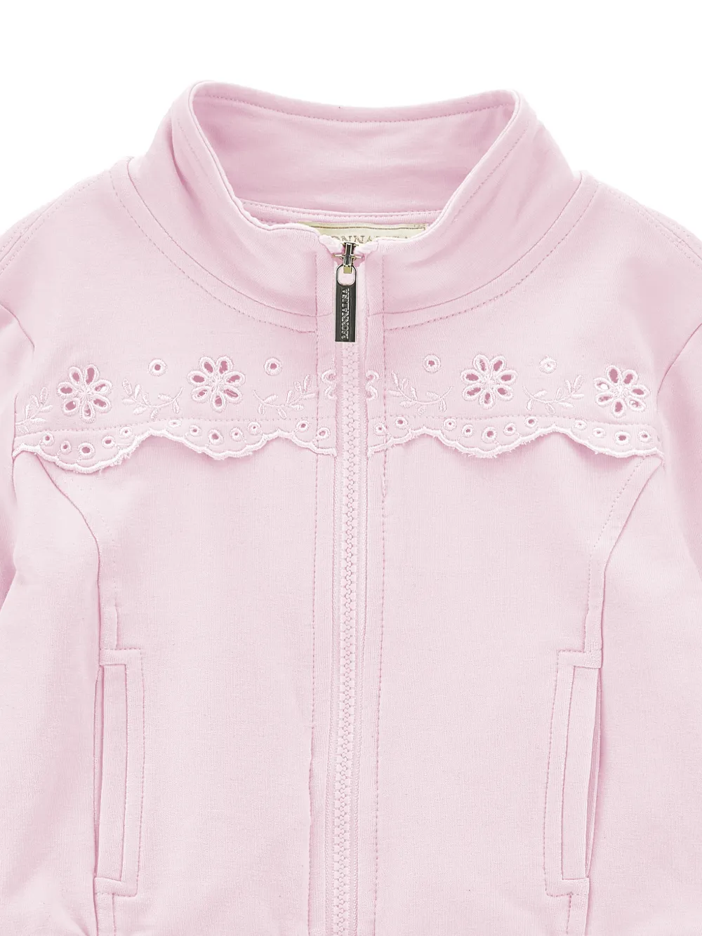  Monnalisa Sweat Zippé à Fleurs Brodées - Rose 