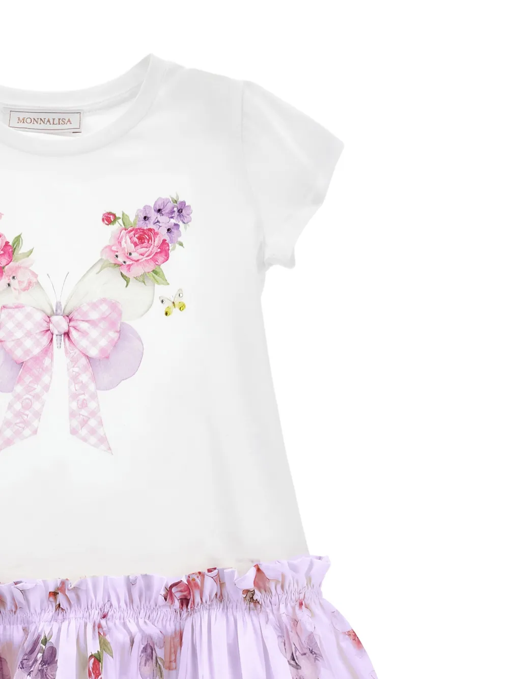  Monnalisa Floral Bow Dress - White 