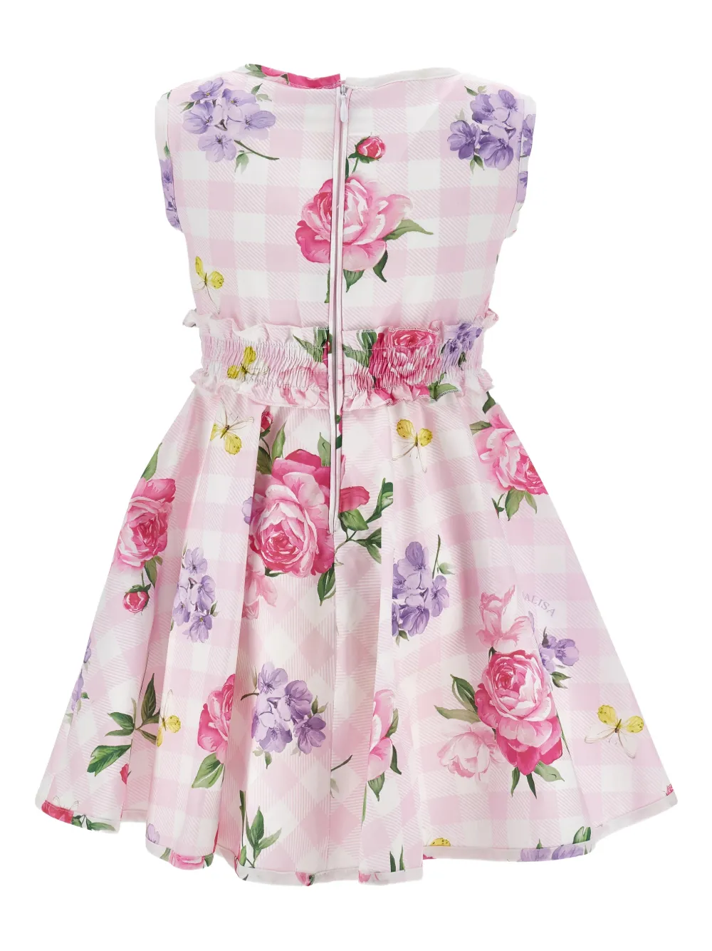  Monnalisa Gingham Floral Dress - Pink 