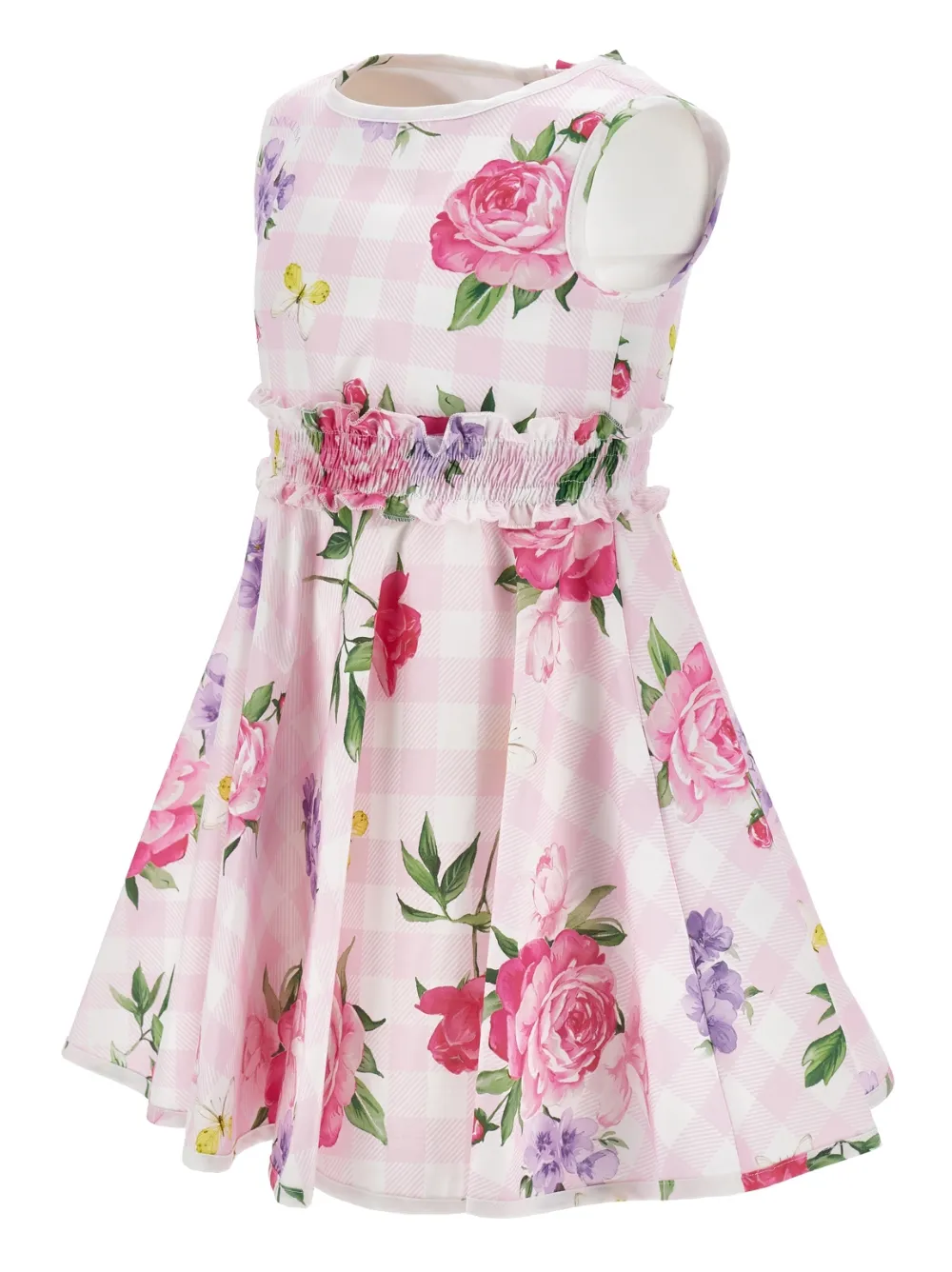  Monnalisa Gingham Floral Dress - Pink 