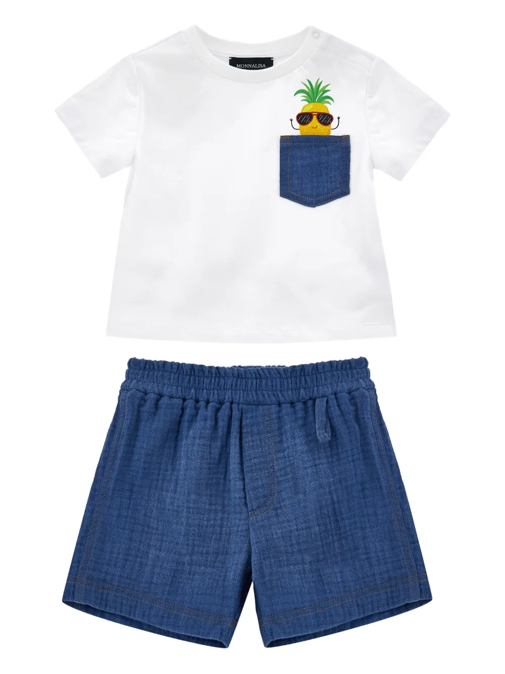  Monnalisa Pineapple Pocket Shorts Set - Blue 