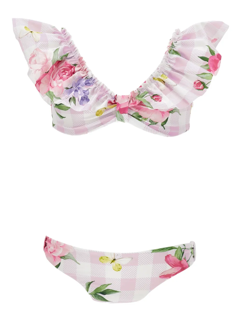 Monnalisa Bikini a fiori con ruches - Bianco