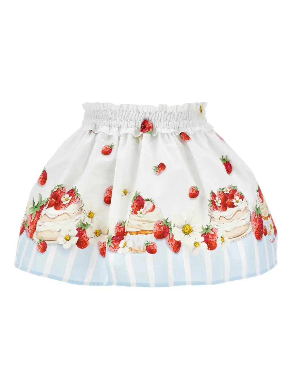 Monnalisa strawberry-print striped skirt - White