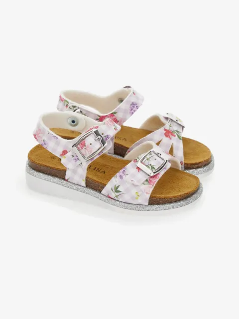 Monnalisa floral check buckle sandals