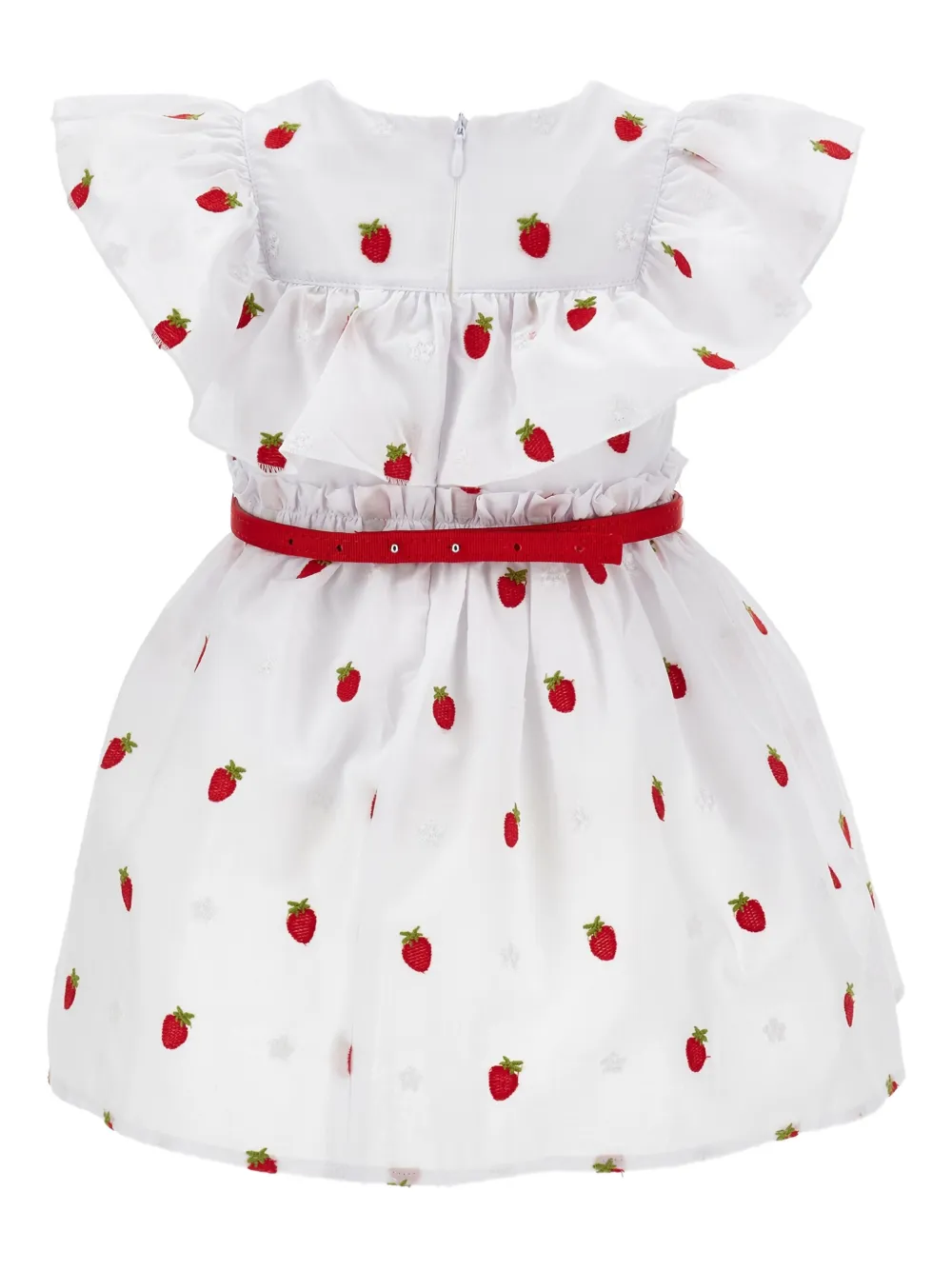 Monnalisa Jurk met aardbeiprint en ruches Wit