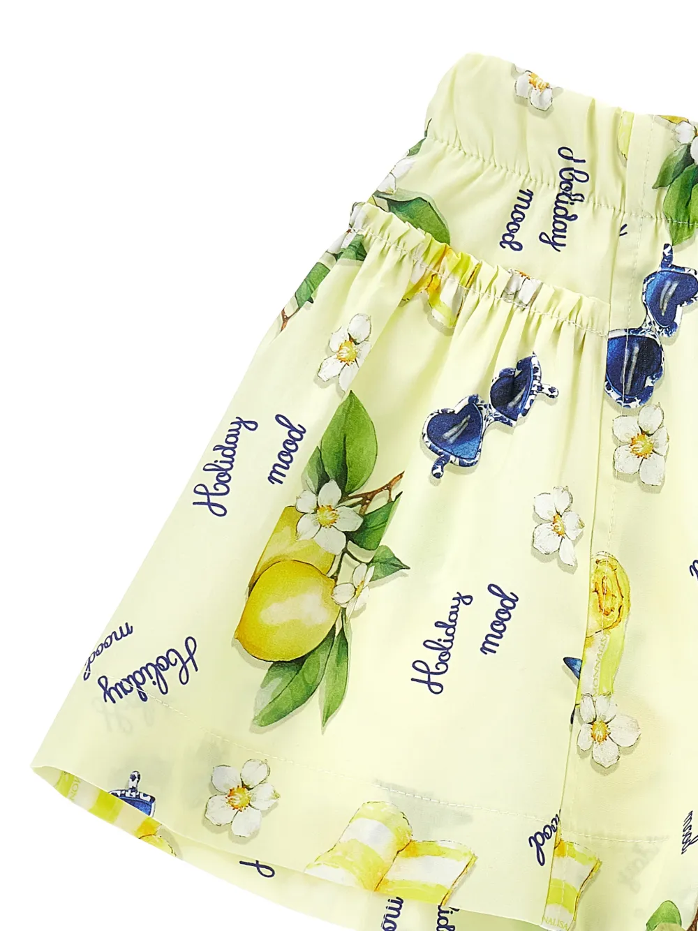 Monnalisa Holiday Mood shorts met print Geel