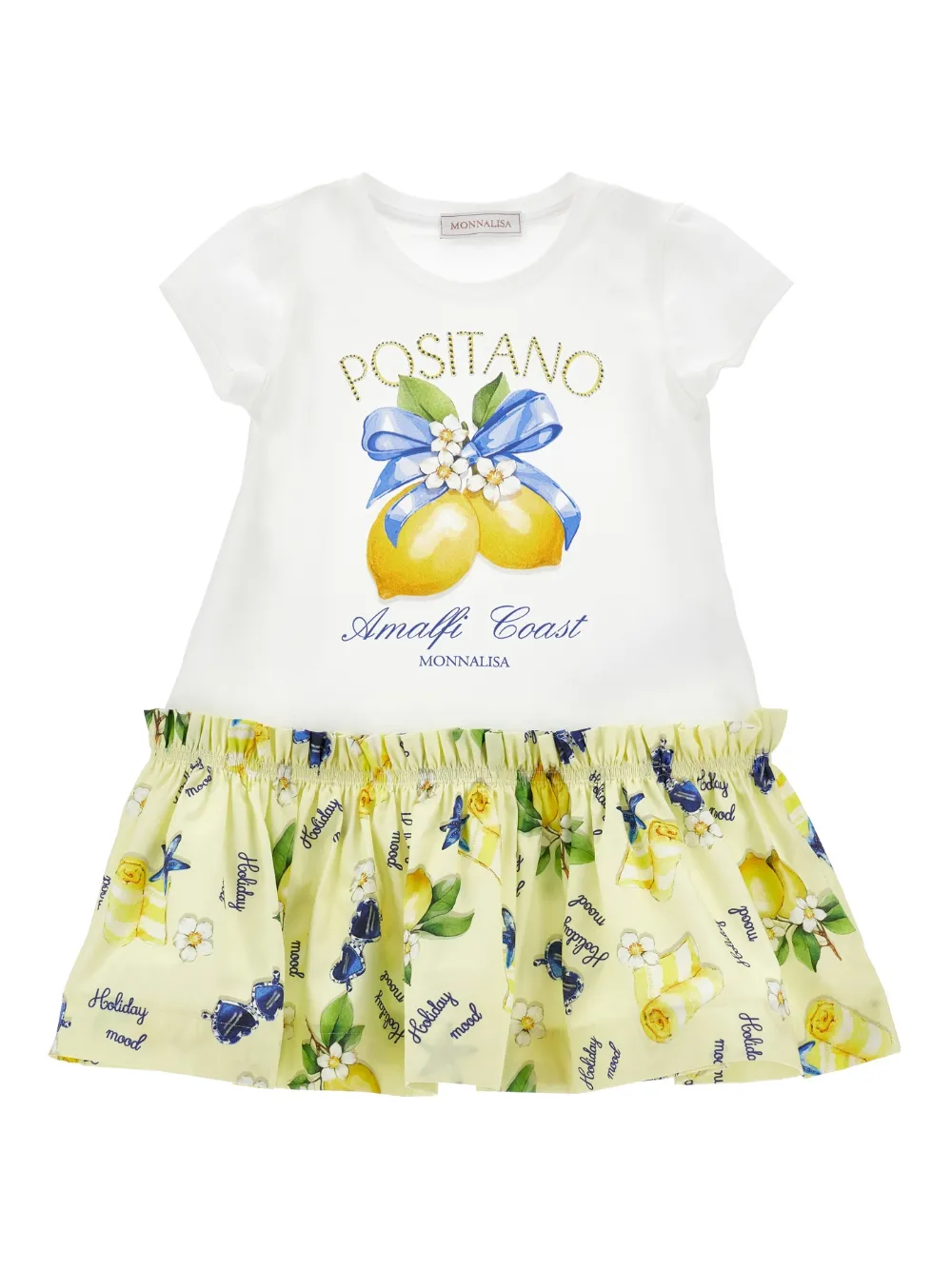 Monnalisa Abito arricciato con stampa - Bianco