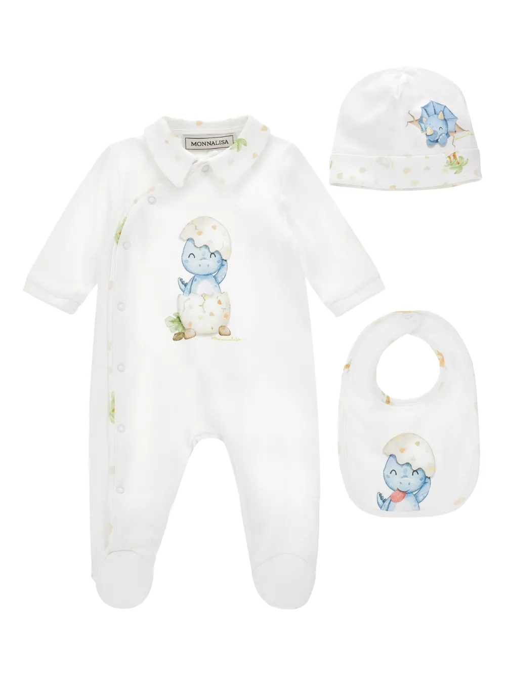 Monnalisa Strampler-Set mit Dino-Print - Weiß