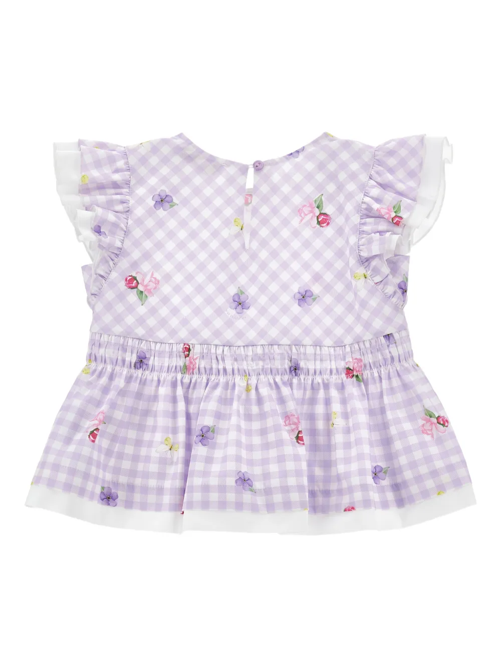 Monnalisa Blouse met ruchemouwen en gingham ruit Paars