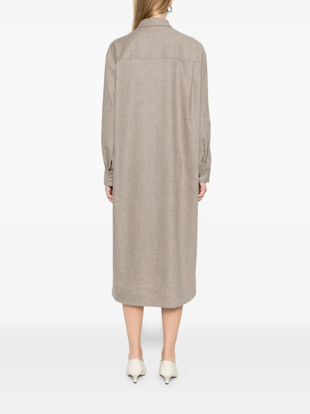 Gloria button long-sleeve midi dress