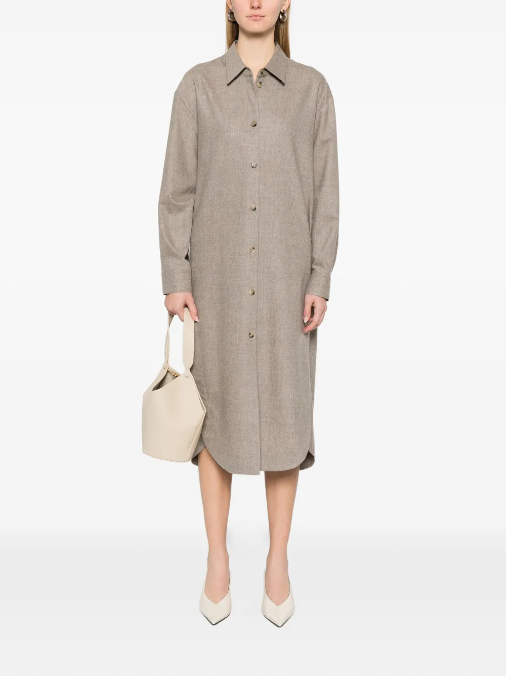 KHAITE Gloria button long-sleeve midi dress - Beige