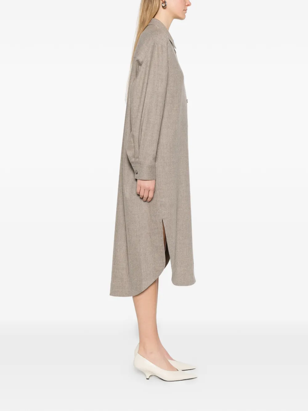  Khaite Gloria Button Long-sleeve Midi Dress - Neutrals 