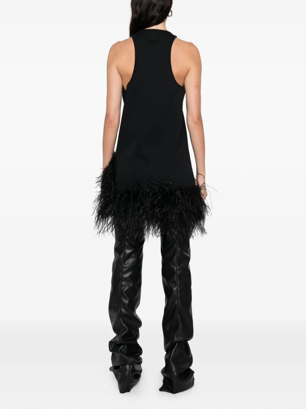Attico Feather Trim Racerback Mini Dress In Black