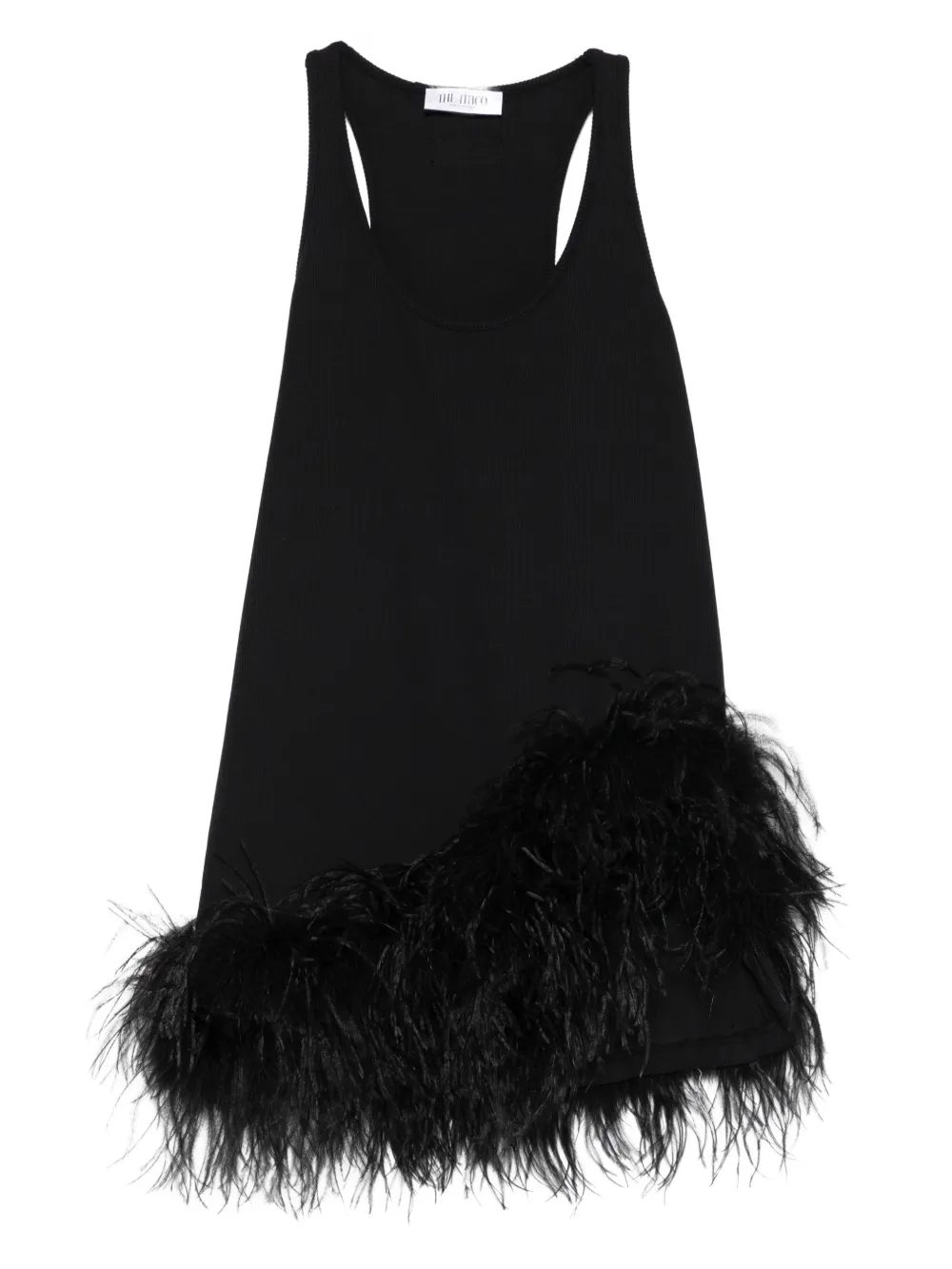 Attico Feather Trim Racerback Mini Dress In Black