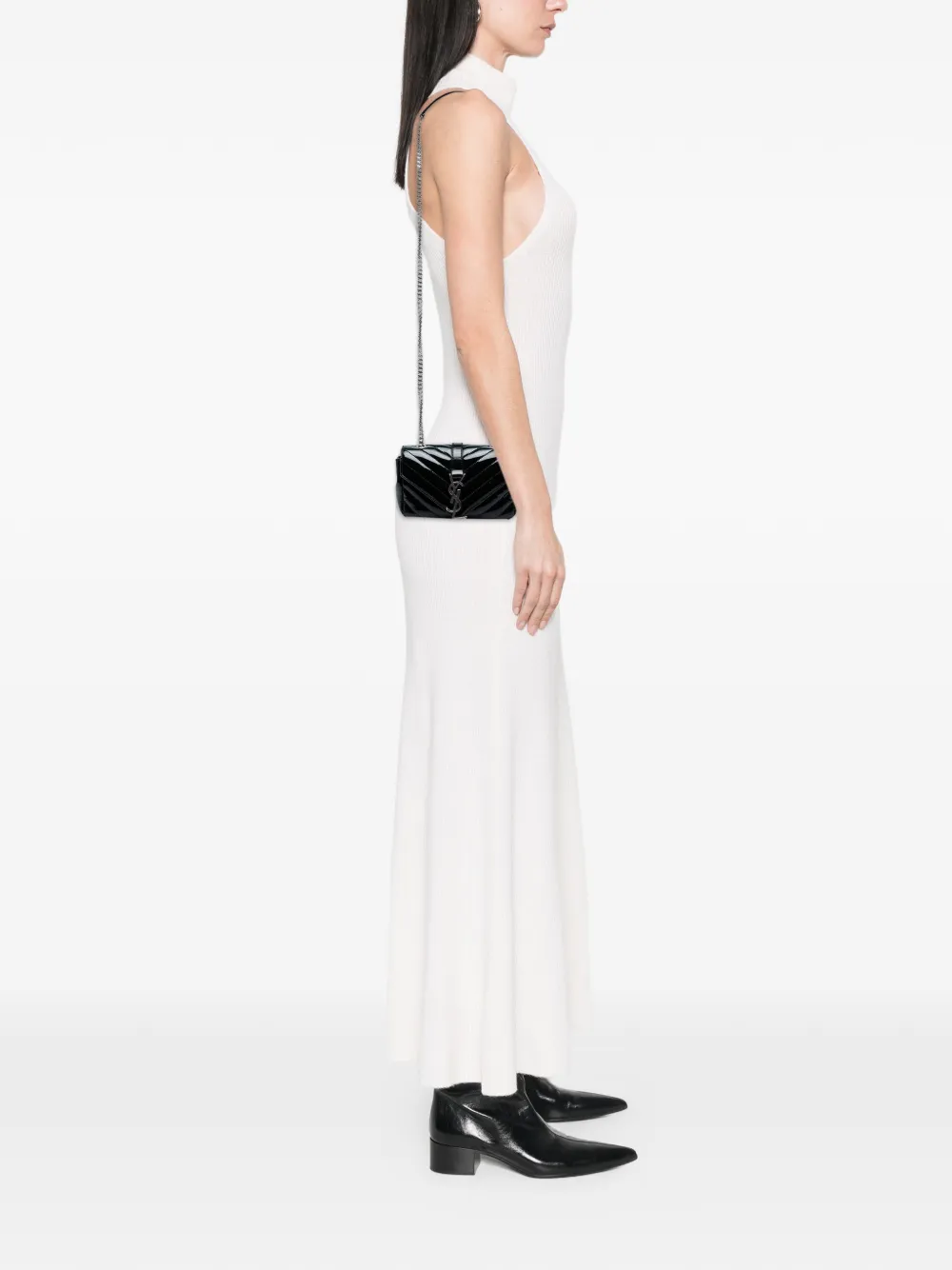 SAINT LAURENT Pre-owned 2015 Baby Patent Chevron Classic Monogram Chain Bag Crossbody Bag In Black