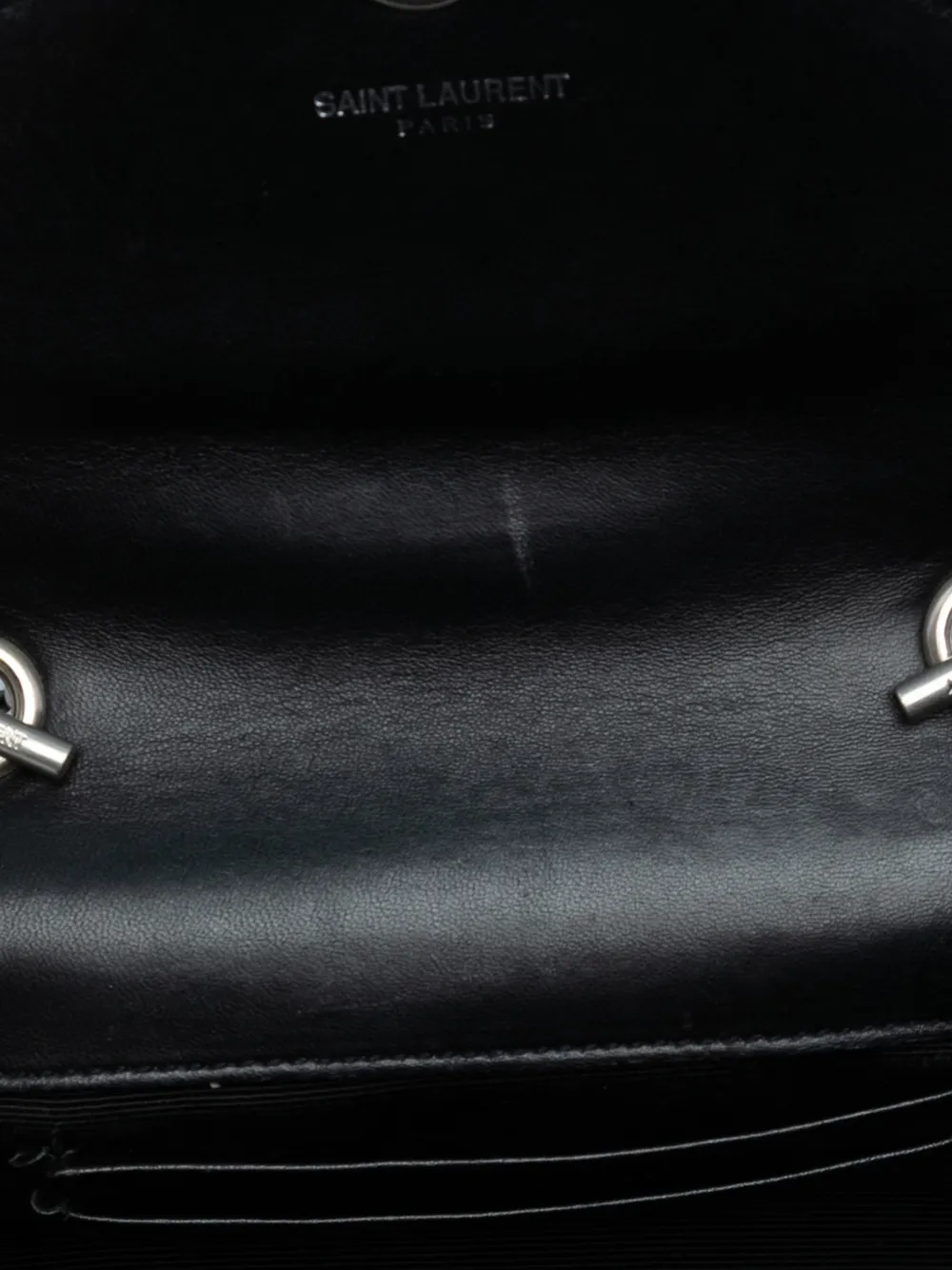 SAINT LAURENT Pre-owned 2015 Baby Patent Chevron Classic Monogram Chain Bag Crossbody Bag In Black