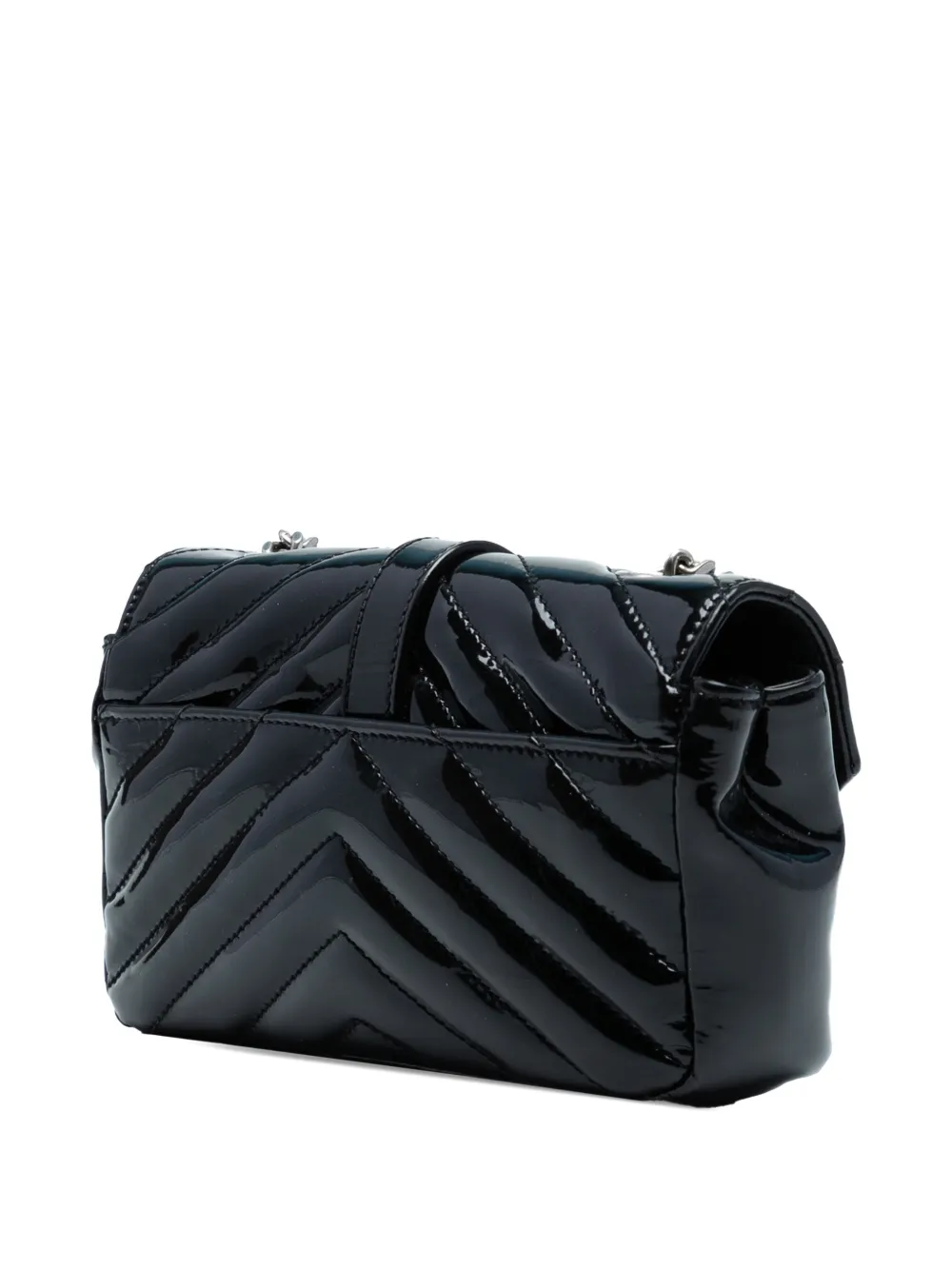 SAINT LAURENT Pre-owned 2015 Baby Patent Chevron Classic Monogram Chain Bag Crossbody Bag In Black