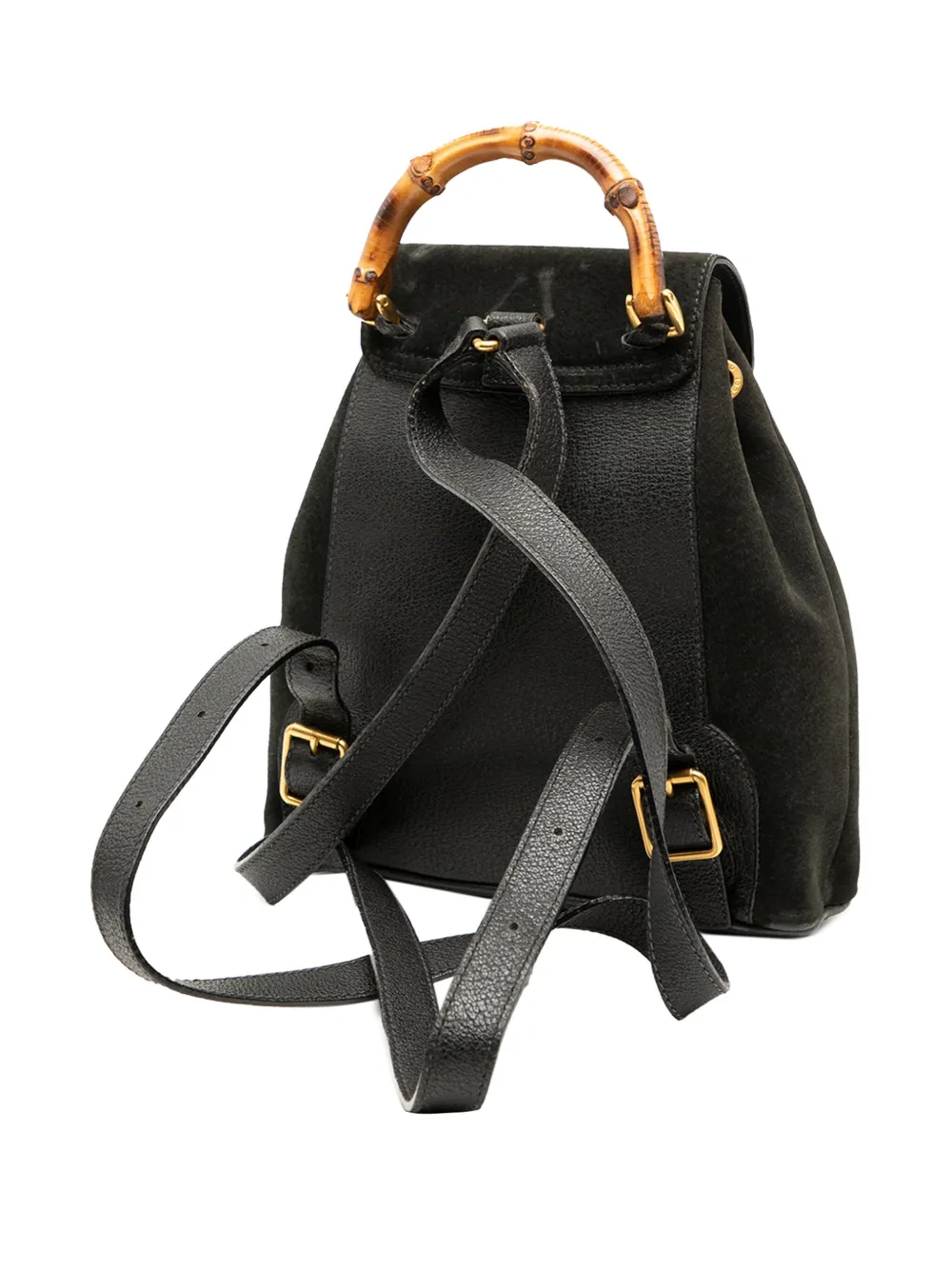 Pre-owned Gucci 20th Century Suede Bamboo Drawstring Backpack In Black