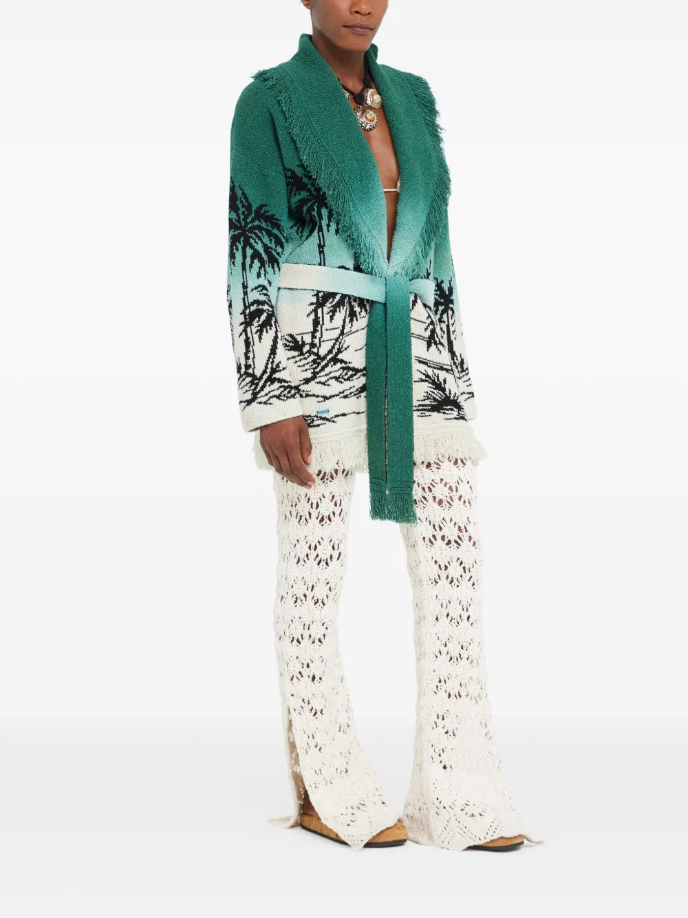  Alanui Wave Bloom Fringed Cardi-coat - Green 