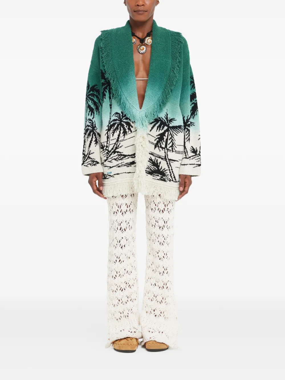 Alanui Wave Bloom vestjas met franje - Groen